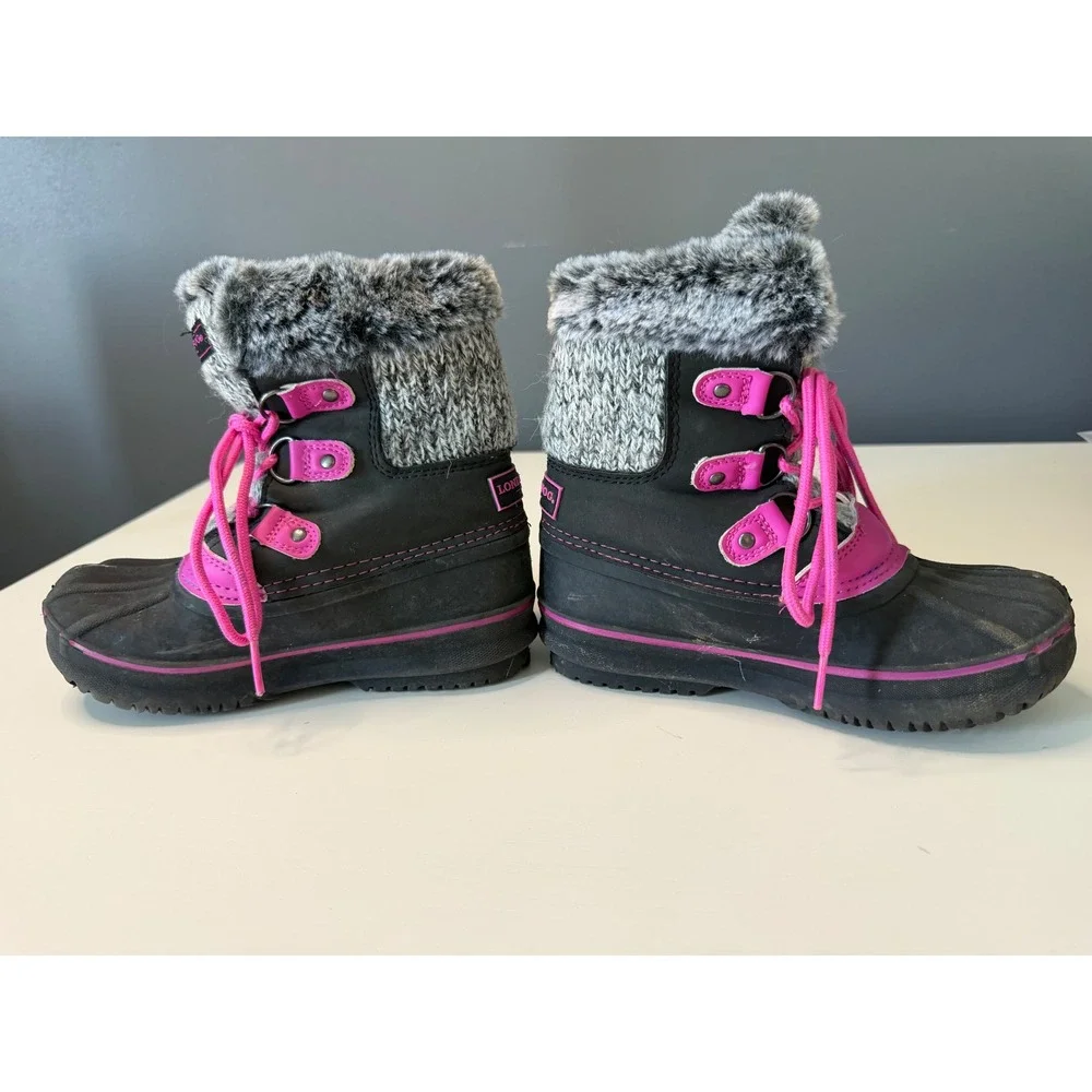 London Fog Girls Black Pink Tottenham Faux Fur Winter Snow Boots Size 12 LFK004
